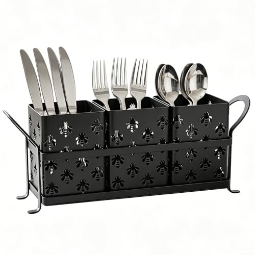DRPORONYN Silverware Caddy with Bee Design, 3 Compartment...