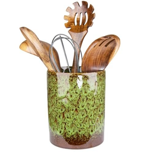 YINUOWEI Utensil Holder, Green Ceramic Kitchen Utensil...