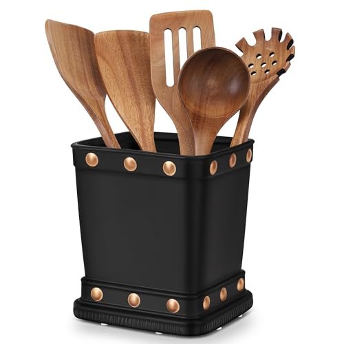 Meecoo Spring Vintage Kitchen Utensil Holder, Matte Black...