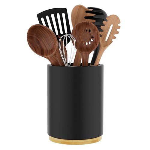 Segtenant Black Utensil Holder Wood Kitchen Utensil 360...
