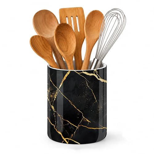 Axxitude Marble Utensil Holder for Countertop,Black Gold...