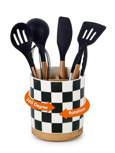 LoeJan 3 Compartment Utensil Holder, Extra Large Ceramic...