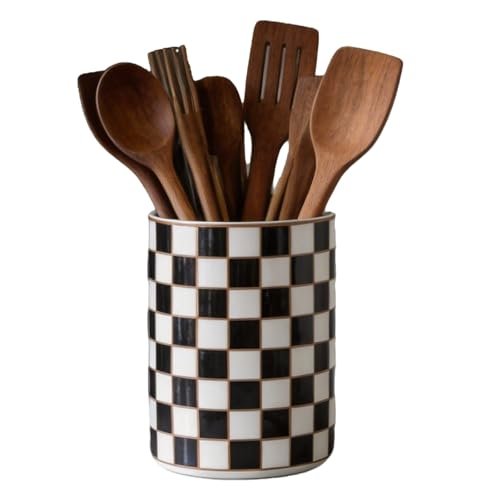 XYQXYQ Checkered Kitchen Utensil Holder,Black And White...