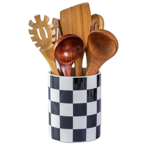 YOSCO Kitchen Utensil Holder, 6.3 Inch Checkered Ceramic...
