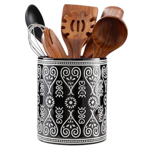 Delpnana Black Heavy Ceramic Utensil Holder, 7