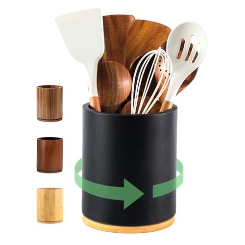 gorsent Wooden Utensil Holder, 360°Rotating 7.3'' Large...