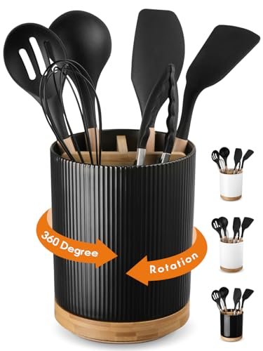 LoeJan 3 Compartment Utensil Holder, Extra Large Ceramic...