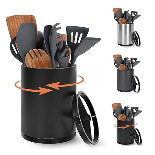 Nigelia Extra Large Kitchen Utensil Holder, 360° Stainless...