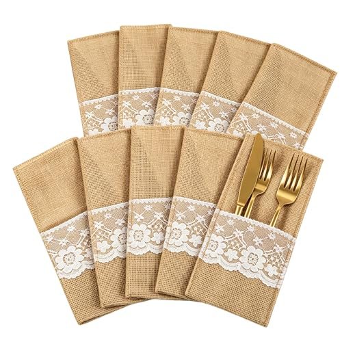 10Pcs 11x21cm/4.3x8.27inch Burlap Utensil Tableware Holders...