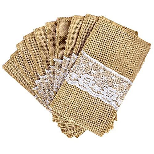 Alnicov 20PCS Natural Burlap Lace Utensil Cutlery Bags for...