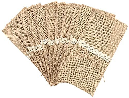 Alnicov Natural Burlap Lace Utensil Cutlery Holders Pouch...