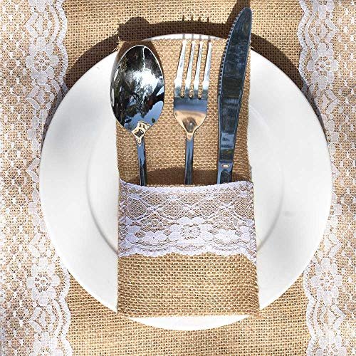 Bodosac Awtlife 60 Packs Xmas Burlap Lace Utensil Holders