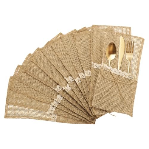 uxcell 24Pcs Burlap Lace Utensil Holders, 8.27