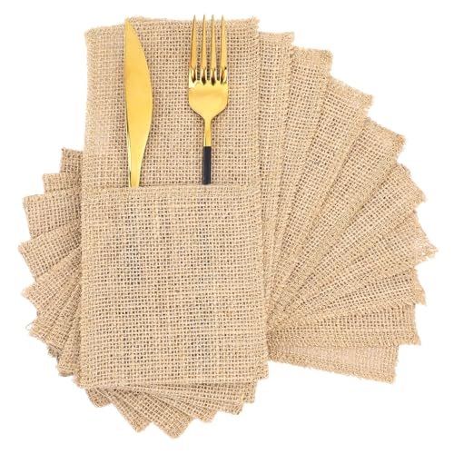 50 Pcs Natural Jute Utensils Holders, 8.8 x 4 inch