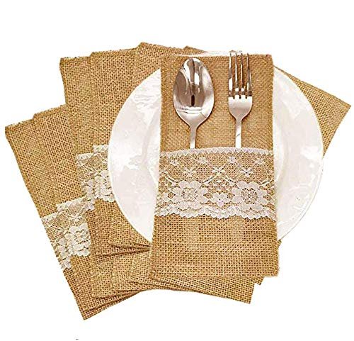 AmaJOY 50pcs 4x8 inch Natural Hessian Burlap Utensil Holders