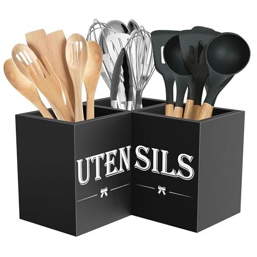 Suli Extra Large Kitchen Utensils Holder with 3 Compartment...