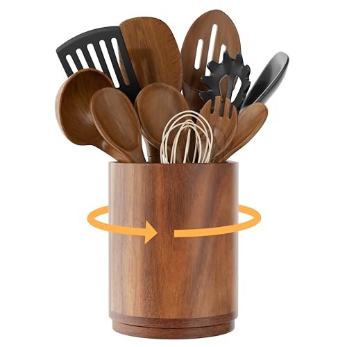 ZUJJAFY Utensil Holder, 360° Rotating Acacia Wood Large...