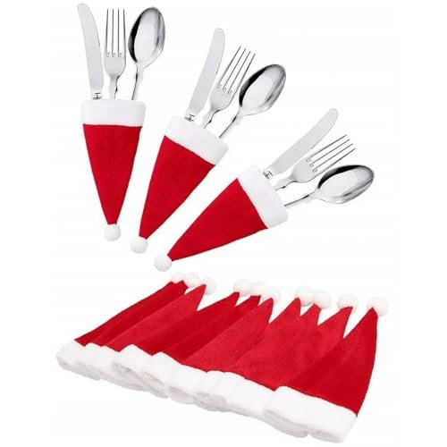 Christmas Santa Hats Silverware Holders, Xmas Party Dinner...