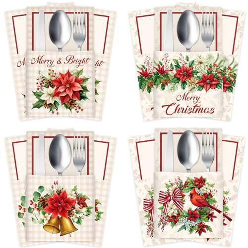 Harloon 36 Pcs Christmas Utensil Holders Xmas Kraft Paper...