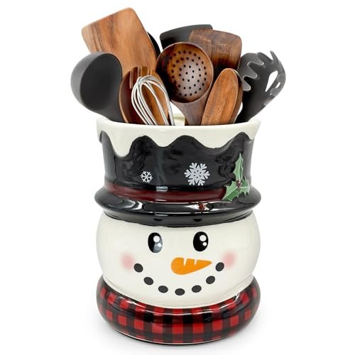 pinata Christmas Kitchen Decor Ceramic Snowman Utensil...