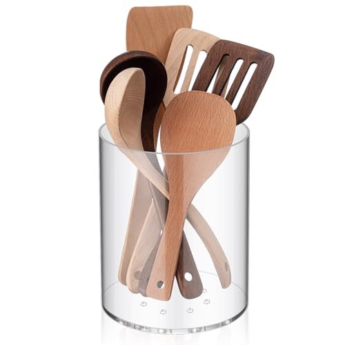 Threehoney Clear Acrylic Utensil Holder 6.3 Inch Cooking...