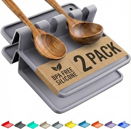 Cooler Kitchen Gray Silicone Spoon Rest for Stove Top 2-Pack