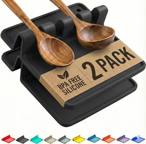 Cooler Kitchen Black Silicone Spoon Rest for Stove Top