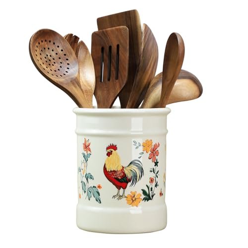 Bicuzat Ceramic Rural Rooster Pattern Kitchen Utensil Large...