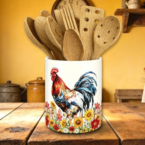 JarThenaAMCS Vintage Rooster Kitchen Decor Ceramic Utensil...