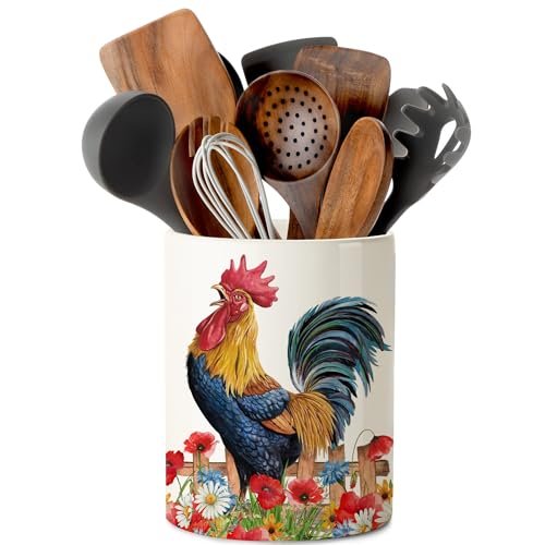 pinata Rooster Kitchen Decor Ceramic Utensil Holder, Rustic...