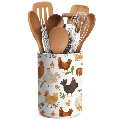 Ptrin Charming Rooster Ceramic Utensil Holder for Farmhouse...