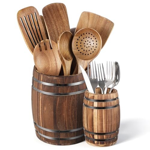 Honeydak 2 Pcs Wood Wine Barrel Kitchen Utensil Crock