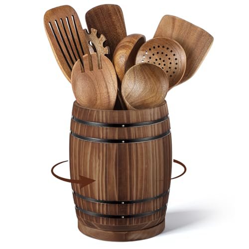 Honeydak Wooden Utensil Holder for Kitchen Counter,...