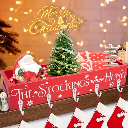 HPC Decor Christmas Stocking Holders, Wooden Box with 5...