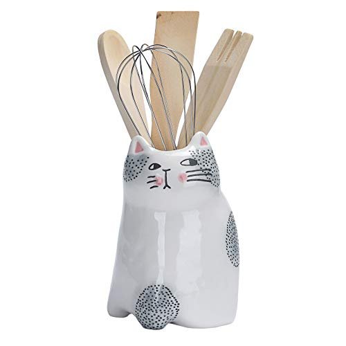 Bico Cartoon Cat Utensil Holder, Handpainted Stoneware,...