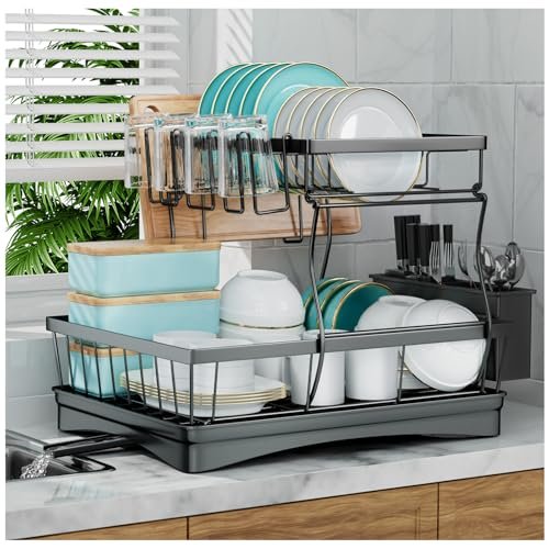7 code Large Dish Drying Rack for Kitchen Counter 2-Tier