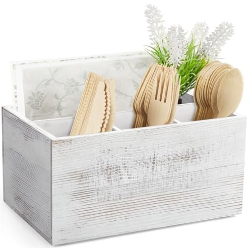DRASTAR Silverware Caddy, Wooden Utensil Holder, Picnic...