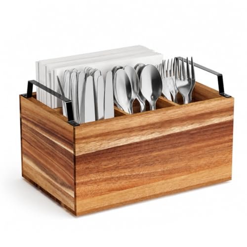 Yaoyiizy Acacia Wood Utensil Holder, Wooden Silverware...