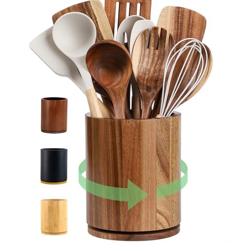 gorsent Wooden Utensil Holder, 360°Rotating 7.3'' Large...