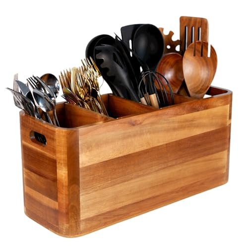 Wooden Kitchen Utensil Holder Organizer for Counter Large...
