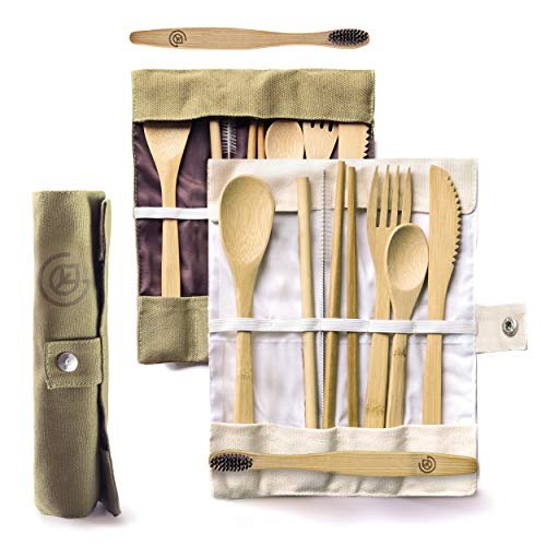 GREENZLA 2-Pack Bamboo Utensils Set - Bonus Bamboo...