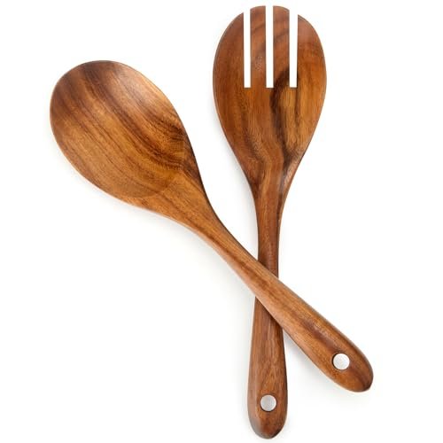 13-Inch Teak Wood Salad Spoon and Fork, Serving Set
