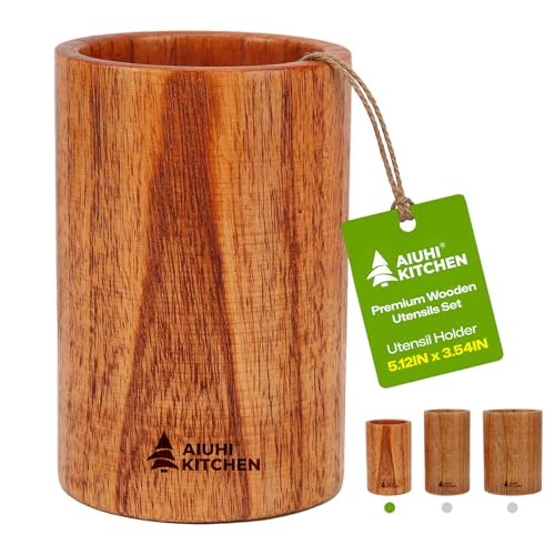 AIUHI Wood Utensil Holder for Kitchen Counter, Utensil Crock