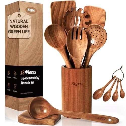 KLYRO Wooden Spoons for Cooking, Nonstick Kitchen Teak...