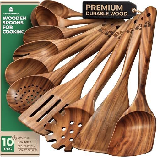 Wooden Spoons for Cooking – 10 Pcs Teak Wood Set