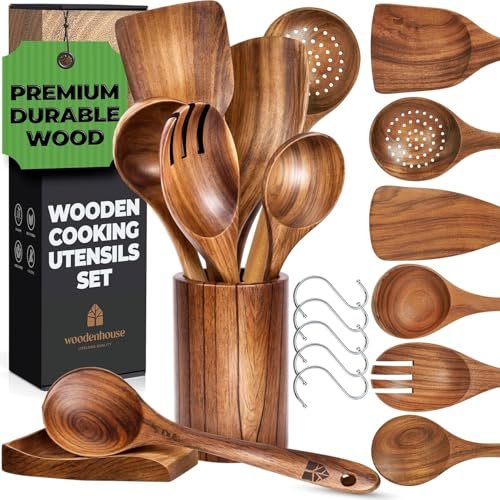 Wooden Utensil Set 8 Pcs – Sturdy Non-Scratch Cooking