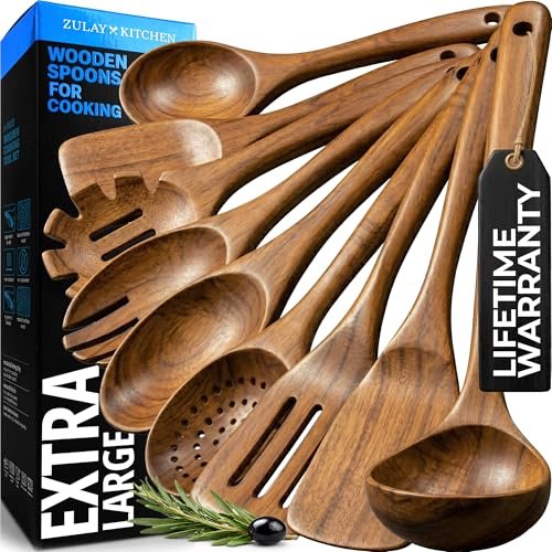 Zulay Kitchen 9-Piece Teak Wood Cooking Utensil Set