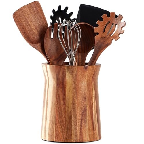 LOHONER Wooden Utensil Holder for Countertop, 360° Rotating...