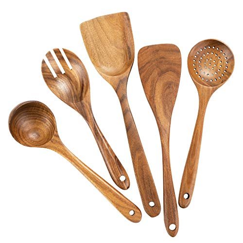 Wood Utensils Set for Cooking, Teak Wooden for Nonstick...
