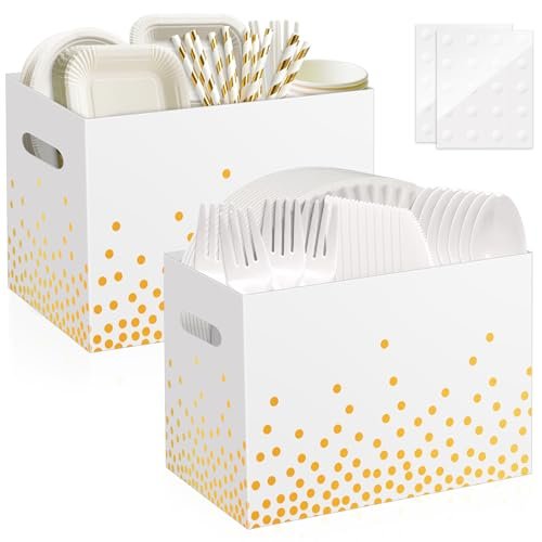 2PCS White and Gold Utensil Holder Paper Caddy with Handles